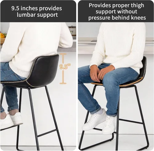 Vista 7 de HeuGah Juego de 2 taburetes de bar de piel sintética, sillas de comedor con patas de metal y respaldo suave, fáciles de montar