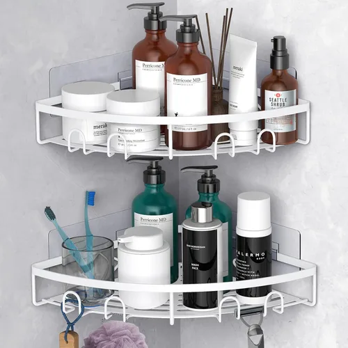 Vista 12 de Organizador de esquina para ducha, paquete de 2 estantes organizadores adhesivos para baño, ducha, sin perforaciones, a prueba de óxido, para montar