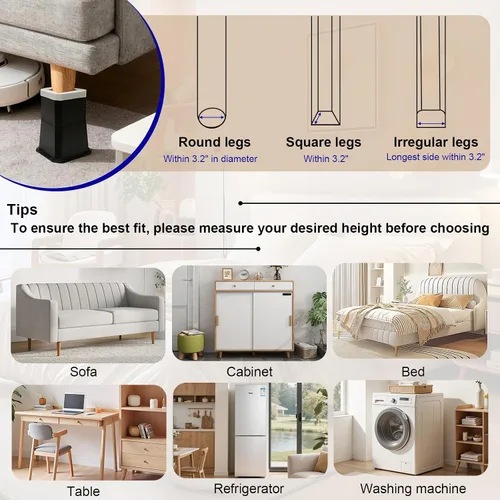 Vista 5 de EleganceX Elevadores de cama resistentes, paquete de 4 – eleva camas, mesa y sofá de hasta 3.5/5/8.5 pulgadas, elevadores antideslizantes