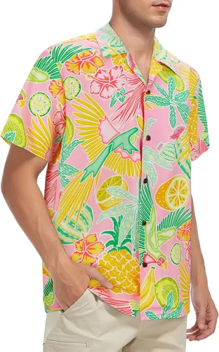 Vista 115 de Camisa hawaiana para hombre, con estampado floral, cómoda, con botones, casual, manga corta, ropa de playa para hombre