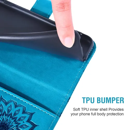 Vista 6 de Funda de teléfono para Google Pixel 3a XL con protector de pantalla de vidrio templado, funda magnética de cuero, soporte para tarjetas, accesorios