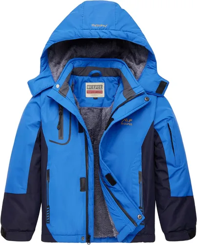 Vista 9 de WULFUL - Chaqueta impermeable de esquí para niño, con capucha, forro polar cálido, abrigo de nieve para el invierno Agua
