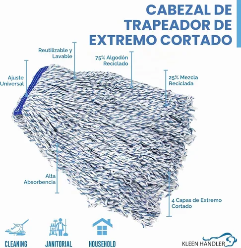 Vista 2 de KLEEN HANDLER Repuesto de cabezal de trapeador con acabado de corte