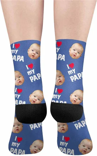 Vista 3 de Calcetines personalizados para convertir tu foto en I Love My Papa Calcetines personalizados unisex para regalo único, color3