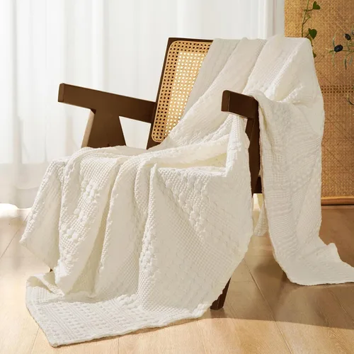 Vista 33 de PHF Manta ligera de punto gofre 100% algodón para cama, King, color blanco 02 Blanco