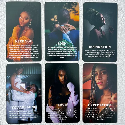Vista 7 de GZXINKE Confesión de cartas Oracle de alma gemela, Baraja de oráculo de amor negro afroamericano, Situación kármica del alma gemela de la llama