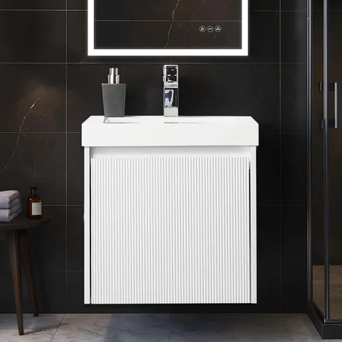 Vista 12 de Blossom Lavabo de baño de 20 pulgadas con tocador, todo en madera montado en la pared, gabinete flotante de baño con tocador con fregadero