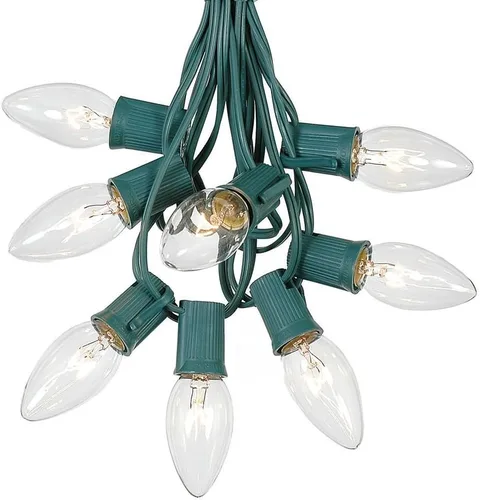 Vista 12 de Juego de luces de Navidad transparentes C9, cadena de luz para interior o exterior, para árbol de Navidad, luces colgantes para la línea de techo