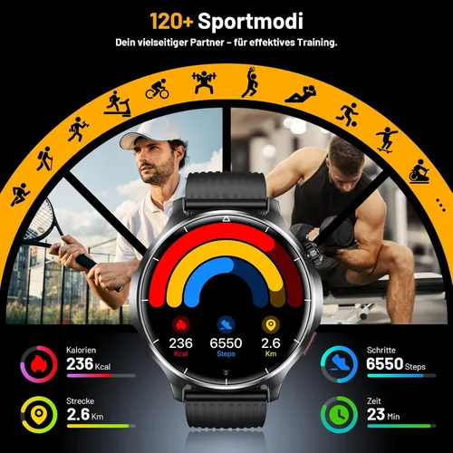 Vista 4 de Reloj inteligente para hombre, monitor de fitness HD de 1.52 pulgadas con presión arterial SpO2, monitor de sueño de frecuencia cardíaca, 110 modos
