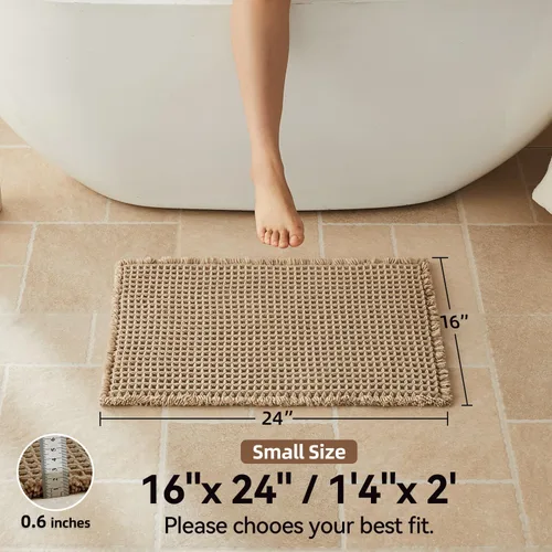 Vista 2 de Triohero Tapete de baño con diseño de gofre, tapete de baño pequeño y bohemio, antideslizante, lavable, ultra suave, súper absorbente, de secado