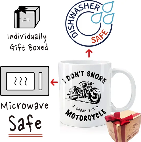 Vista 2 de Taza de motocicleta con texto en inglés "I Don't Snore I Dream I'm A", regalo de cumpleaños para amantes de la motocicleta, regalo de motociclista