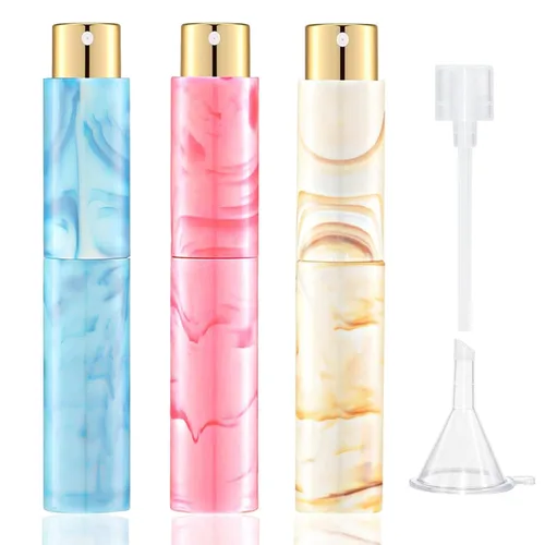 Vista 10 de Vitog - Atomizador de perfume de viaje de 10 ml con textura de mármol recargable, dispensador de colonia vacío mini botella de spray con embudo