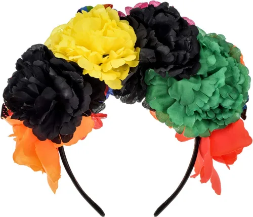 Vista 15 de DreamLily Frida Kahlo NC26 - Diadema con corona de rosas mexicanas para disfraz de fiesta de Halloween