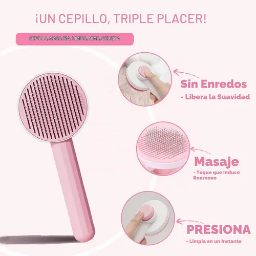 Vista 4 de Cepillo autolimpiante para gatos, cortaúñas con luz LED y lima de uñas Rosado