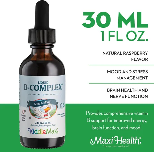 Vista 3 de Complejo de vitamina B líquida de frambuesa – Suplemento vitamínico con vitamina B12 – Sublinguales vitaminas B complejas gotas para niños