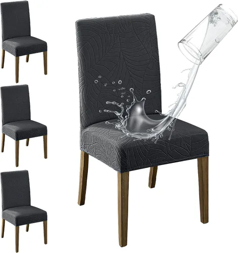 Vista 44 de MOSAYT Juego de 2 fundas para sillas de comedor 100% impermeables, súper ajuste elástico jacquard Parson, fundas extraíbles y lavables para sillas