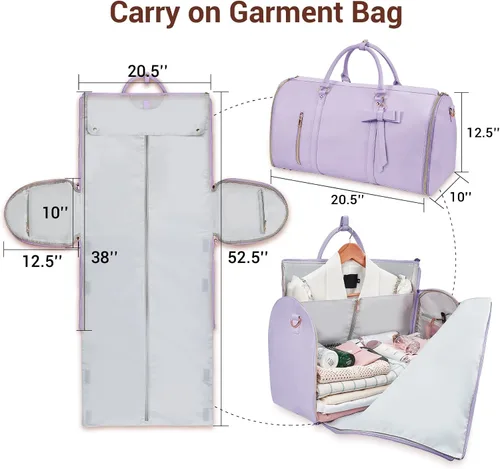 Vista 3 de Garment Bags for Travel for Women, Stylish Garment Duffle Bag, Convertible & Foldable 2 in 1 PU Suit Bag For Hanging Clothes, Business Trip Bag With