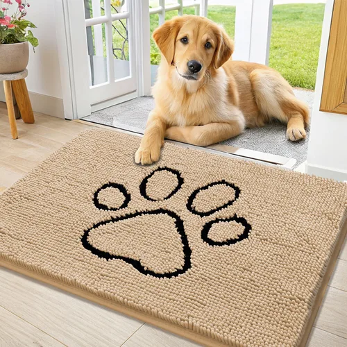 Vista 247 de Smiry Tapete para puerta de perro para patas fangosas, absorbente y Gris y negro
