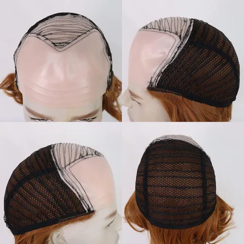 Vista 7 de HUNIGIR Peluca calva de jengibre, peluca calva, peluca de color naranja oscuro, peluca corta y esponjosa, peluca de disfraz de cosplay para hombre