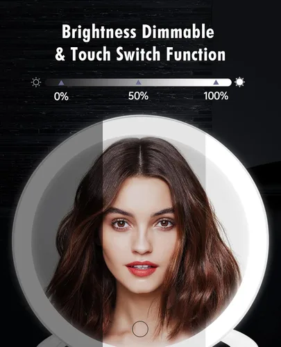 Vista 2 de FASCINATE Espejo de aumento de 10 x 1 x doble cara, espejo de tocador de maquillaje recargable con 3 modos de iluminación de color, rotación