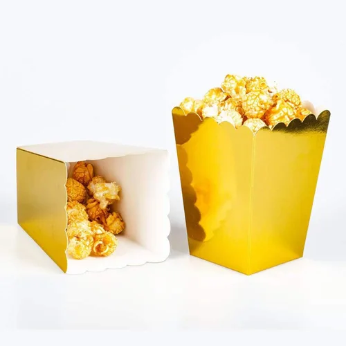 Vista 3 de Cajas doradas de palomitas de maíz, cajas de cartón para dulces, 24