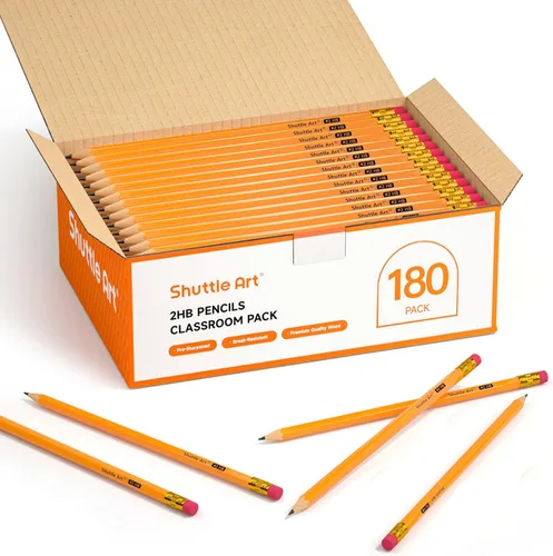 Vista 10 de Shuttle Art 60 paquete de lápices, #2 HB, lápices preafilados con gomas de borrar en la parte superior, lápices de madera premium en color amarillo
