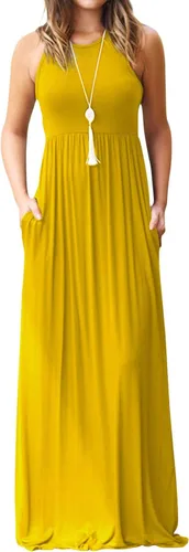 Vista 20 de DEARCASE Vestido largo de verano sin mangas para mujer, con bolsillos E10-floral Negro Azul
