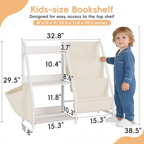 Vista 2 de HAVLOTII Estantería infantil y organizador de juguetes, estantería Montessori de 3 niveles para dormitorio, sala de juegos, guardería, aula, estante
