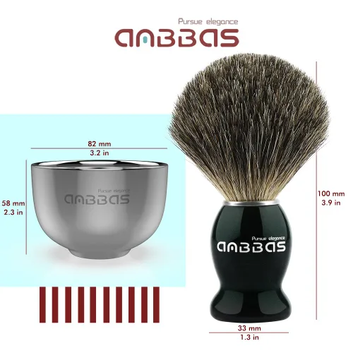 Vista 4 de Kit de afeitado Anbbas con brocha de cerdas de tejón puro, mango de madera negra y barra de jabón recargable de 100g, soporte de afeitado de acero