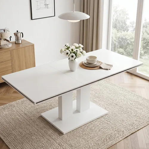 Vista 16 de HIPIHOM Mesa de comedor moderna de 46 pulgadas, mesa de cocina rectangular con acabado de roble, mesa de comedor compacta para 4, construcción