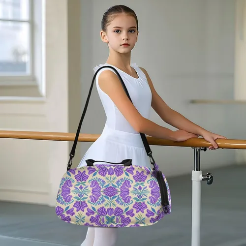 Vista 6 de Trendy Vintage Flower Lavender Blue1 Duffel Bag with Shoes Compartment Large Capacity Carry On Overnight Bag for Boys and Girls bolsos deportivos