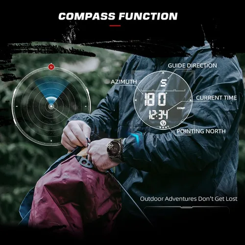 Vista 3 de findtime Reloj digital para hombre, podómetro, contador de pasos, brújula militar, impermeable, reloj deportivo táctico, contador de calorías, reloj