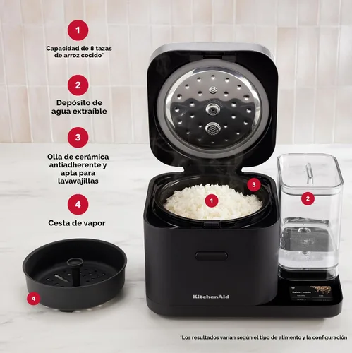 Vista 6 de Olla para granos y arroz KitchenAid de 8 tazas con báscula integrada de detección automática + tanque de agua, KGC3155, negro mate