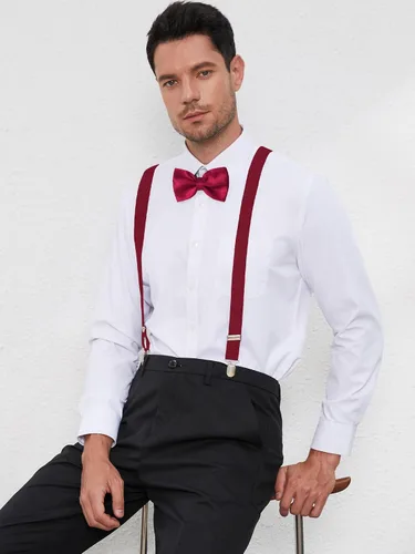 Vista 38 de habibee Color sólido para hombre en forma de Y con clips fuertes tirantes ajustables