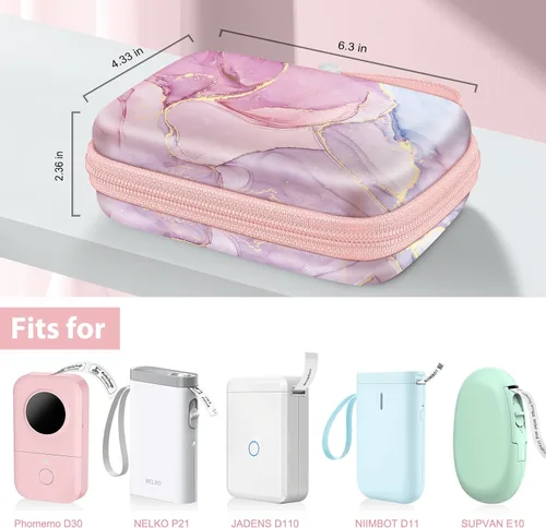 Vista 2 de FINTIE Estuche para impresora Phomemo D30 D35, NELKO P21, SUPVAN E10 Mármol de ensueño