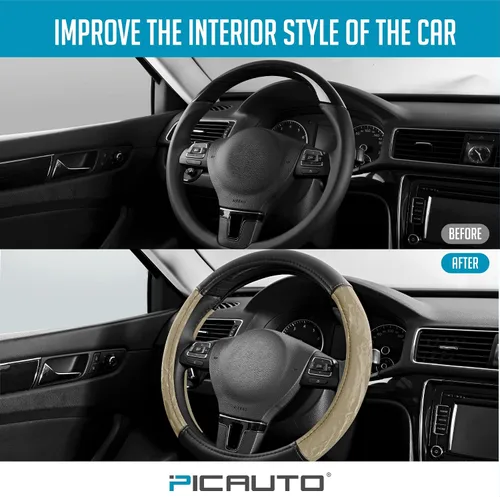 Vista 5 de PIC AUTO Funda para volante, protector de volante de automóvil de cuero de grano de seda, agarre cómodo, universal de 14.5 a 15.5 pulgadas
