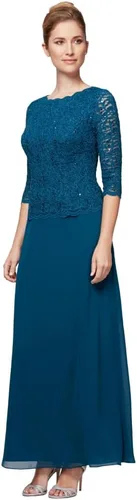 Vista 9 de Alex Evenings Vestido de una pieza con cuerpo de encaje elástico de mangas 3/4 para mujer Bordado de orquídea ahumada