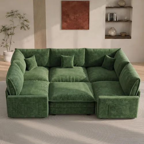 Vista 35 de Sofá seccional modular de 107", sofá de nube en forma de L con otomana Negro