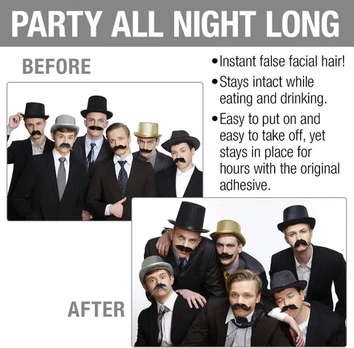 Vista 4 de Mustaches - Barba postiza y autoadhesiva de persona bajo fianza, accesorio de disfraz facial postizo para adultos, color negro brillante