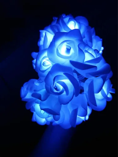 Vista 4 de Fantasee - Guirnalda de luces LED de rosas que funcionan con pilas, luces de rosas decorativas para bodas, propuestas de matrimonio, hogar, Azul