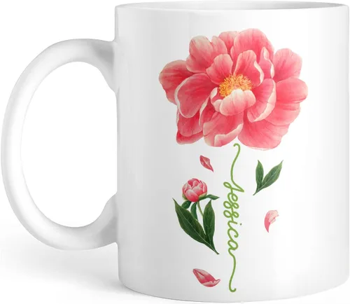 Vista 11 de CUBICER Tazas de café personalizadas, diseño de lirio, nombre personalizado, tazas de cerámica blanca, taza de viaje grande, vaso para beber, Lirio