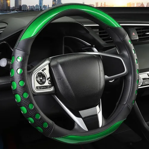 Vista 9 de Funda de cuero sintético para volante de automóvil con agarre antideslizante, para mujeres y hombres, ajuste universal para automóviles, camiones