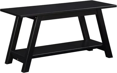 Vista 4 de Roundhill Furniture Elyz - Banco de madera maciza con estante, 36.10 pulgadas de largo, color espresso