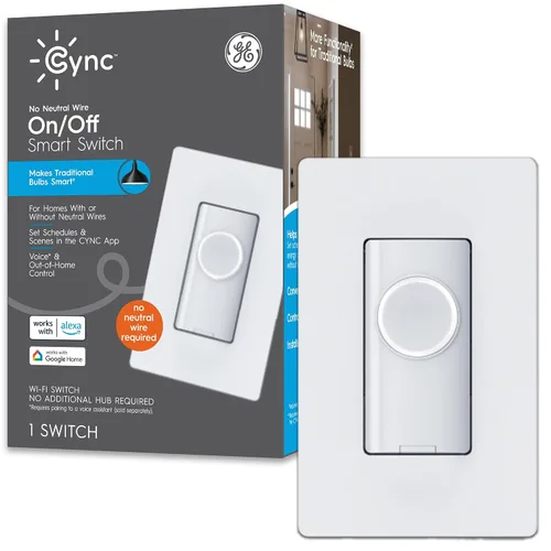 Vista 11 de GE CYNC - Interruptor inteligente de luz, estilo paleta, requiere cable neutro, interruptor de 4 cables con Bluetooth y Wi-Fi de 2,4 GHz, compatible