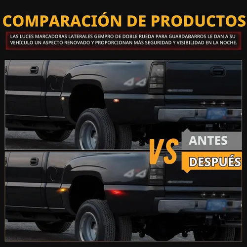 Vista 7 de Gempro Luces LED de doble guardabarros laterales para Chevy Silverado GMC Sierra 2500 3500 2001-2014 rojo ámbar, luces de marcador de cama de doble