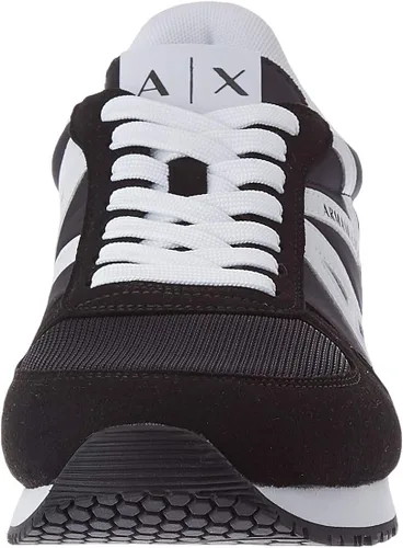 Vista 2 de AX ARMANI EXCHANGE Tenis con logo y cordones para hombre, Negro + Blanco