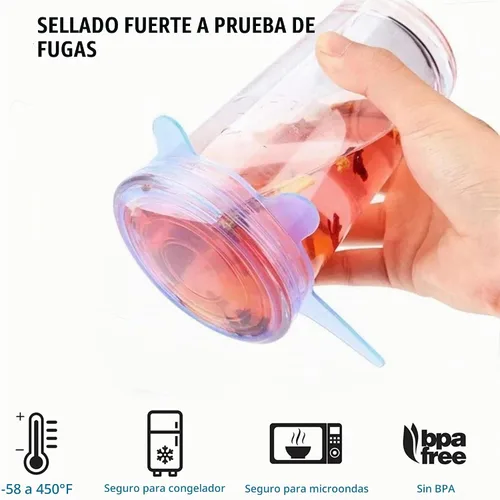 Vista 3 de Tapas elásticas de silicona flexibles redondas reutilizables para tazón, taza, plato, envoltura de alimentos de silicona de grado alimenticio, 6 Azul