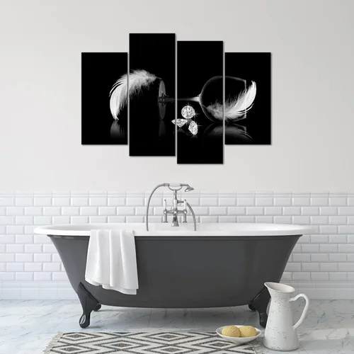 Vista 4 de Biuteawal 4 piezas de lienzo blanco y negro para pared, pintura de plumas de diamante con vidrio, pintura fotográfica sobre lienzo, arte de moda