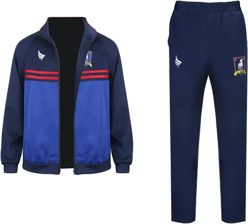 Vista 4 de Disfraz de entrenador de fútbol para hombre, chaqueta azul, pantalones, chándal, traje de fútbol, ropa deportiva, para Halloween, cosplay