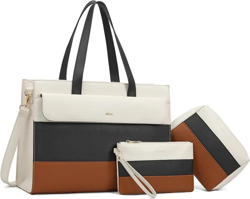 Vista 10 de Keyli 3 unids bolsa para laptop para mujer, 15.6 pulgadas, cuero trabajo, trabajo, oficina, oficina, maletín de hombro